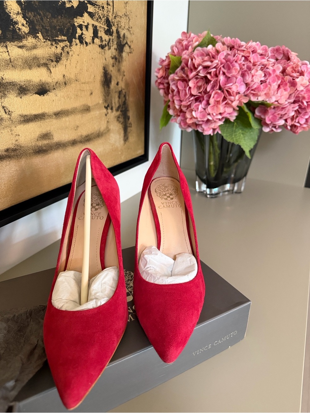 Vince Camuto Bright Red Suede Pointed-Toe Stiletto Pumps